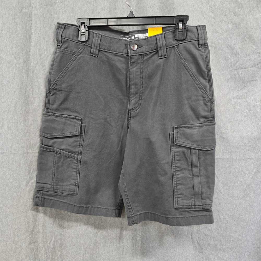 Carhartt Mens Rugged Flex Relaxed Fit Canvas Cargo Work Shorts Grey 32